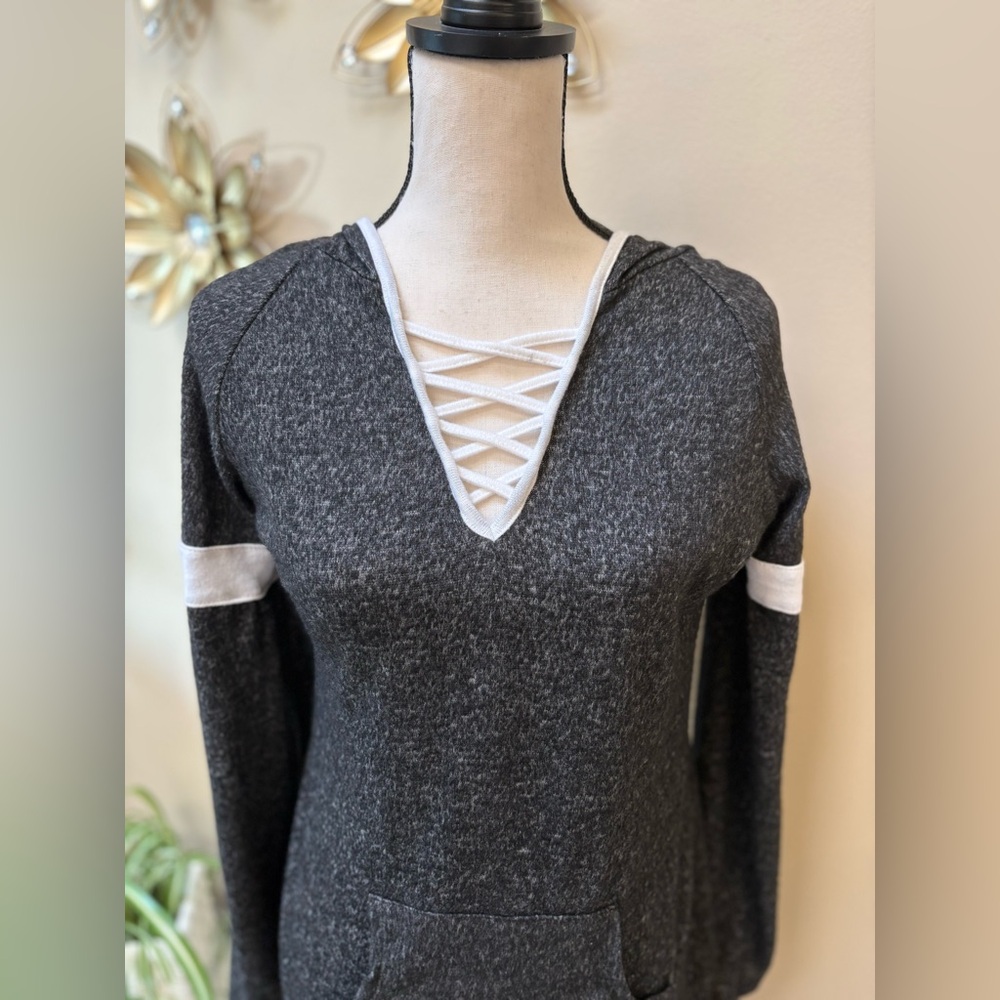 NWT Derek Heart Cozy Charcoal Fleece Hoodie Dress - Picture 3 of 8